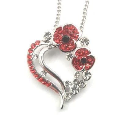 Image of equilibrium Poppy Heart Diamante Necklace Pendant, Silver / Red