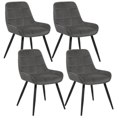 Image of WOLTU set of 4 Dining Chairs, Relaxing Chairs Velvet, for Bedroom, Living Room, Room and Kitchen, Ergonomic with Backrest, Dark Grey, BH331dgr