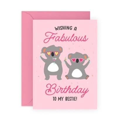 Image of Central 23 Best Friend Birthday Card To My Fabulous Bestie Koala Cards Her Friends BFF Sister Cheer Up Gifts For Women Comes With Fun Stickers