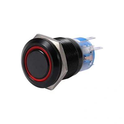 Image of Keenso Latching Push Button Switch, Metal Black Shell Suitable for 19mm 12 24V Self locking On/Off LED Latch Control High Flush Switch 1NO1NC(Red) Automotive Interior and Exterior
