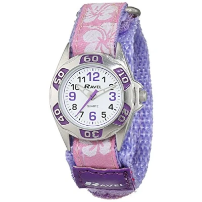 Image of Ravel Girl&#039;s Hibiscus Flower Patterned Easy Fasten Strap Watch Purple