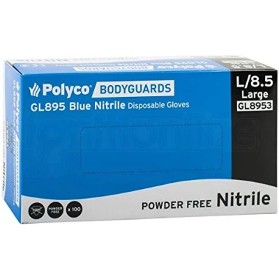 Image of Bodyguards Gloves Blue Nitrile, Non Sterile, Powder free, Latex Large (Box of 100) GL8903