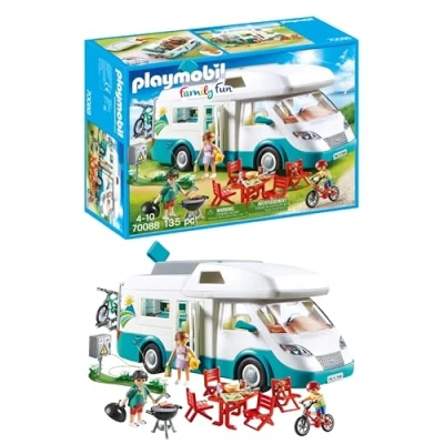 Image of Playmobil 70088 Family fun Camper, outdoor camping toy, imaginative role play, playset suitable for children ages 4+