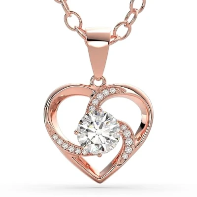 Image of SERASAR Chain Rose Gold Ladies Jewellery 925 Sterling Silver 18 carat necklace with Heart Girl Women choker Valentine&#039;s Day Anniversary Birthday Gifts for