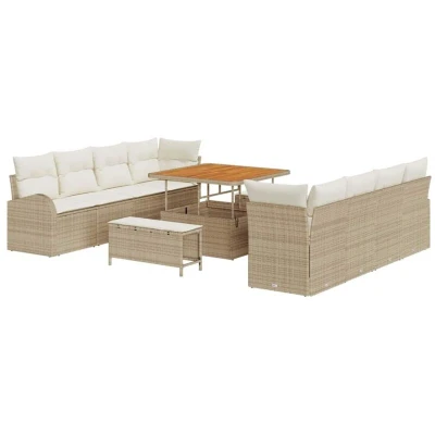 Image of vidaXL 11 Piece Garden Sofa Set with Cushions Beige Poly Rattan Acacia