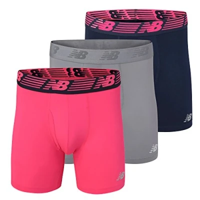 Image of New Balance Men&#039;s 6&quot; Boxer Brief Trunk Underpants Fly Front with Pouch, 3 Pack, Pink Zink/Pigment/Steel, Large