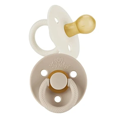 Image of Itzy Ritzy Natural Rubber Pacifiers, Set of 2 Newborn Pacifiers with Cherry Shaped Nipple &amp; Large Air Holes for Added Safety; in Coconut Toast, Ages 0 6 Months