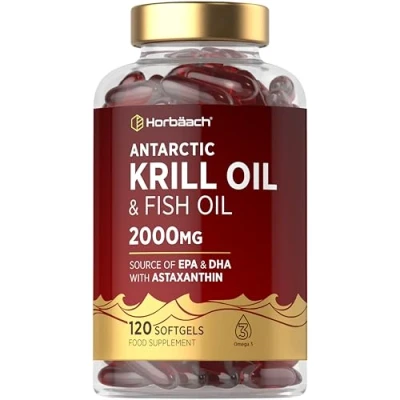 Image of Antarctic Krill Oil 2000mg 120 Softgel Capsules High Strength Supplement with Astaxanthin and Omega 3 Fatty Acids EPA/DHA by Horbaach