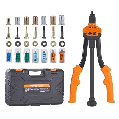 Image of VEVOR Rivet Nut Tool, 14 Rivnut Tool Kit with 7 PCS Metric and SAE Mandrels, 70 Assorted Nuts, 10 24, 1/4 20, M6, 5/16 18, M8, 3/8 16, M10, Rugged Carrying Case