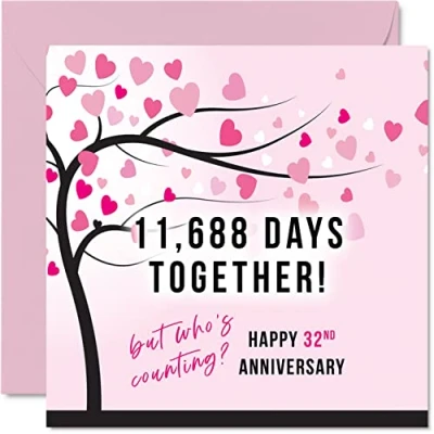 Image of Funny 32nd Anniversary Card for Wife or Husband 11688 Days Together I Love You Gifts, Happy Wedding Cards Partner, 145mm x Greeting Thirty Second Anniversaries