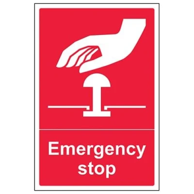 Image of VSafety Red Emergency Stop Sign Portrait 200mm x 300mm 1mm Rigid Plastic