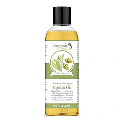 Image of Supremely Organic Golden Jojoba Oil 250ml 100% Pure Cold Pressed Multipurpose Unrefined Hexane Free Carrier for Face Hair and Nails