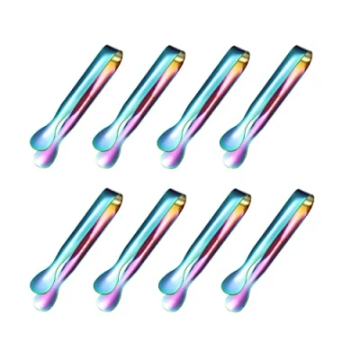 Image of 8 Pack Mini Ice Tongs Sugar Stainless Steel Small Serving Appetizers for Party Coffee Tea Bar Kitchen