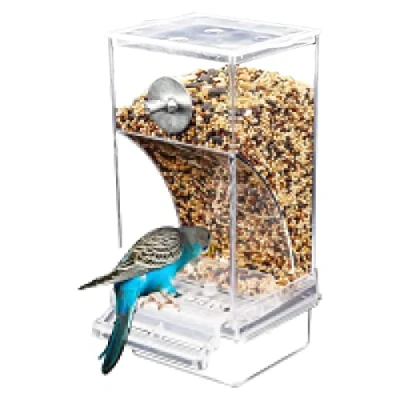 Image of Spill And Splash Proof Automatic Bird Feeder, Transparent Parrot Seed Cage Accessories For Parakeet Canary Cockatiel Finch, Feeder No Mess