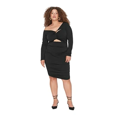 Image of Trendyol FeMan Plus Size Midi Basic Fitted Knit Dress Black