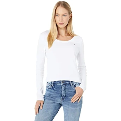 Image of Tommy Hilfiger Women&#039;s Long Sleeve Scoop Neck Tee, Bright White, Large