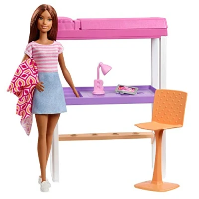 Image of Barbie Doll and Furniture Set, Loft Bed with Transforming Bunk Beds, Multicoloured