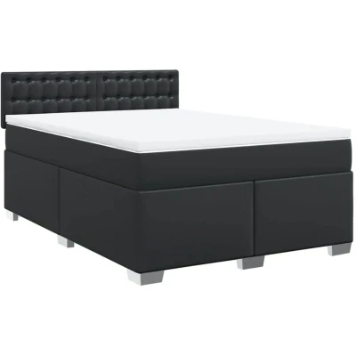 Image of vidaXL Box Spring Bed with Mattress Black 140x200 cm Faux Leather