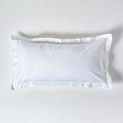 Image of HOMESCAPES White Pure Egyptian Cotton King Size Oxford Pillowcase 200 TC 400 Thread Count Percale Equivalent Pillow Case