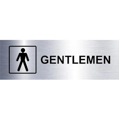Image of Gentlemen metal effect toilet information sign Self adhesive sticker (150mm x 50mm)