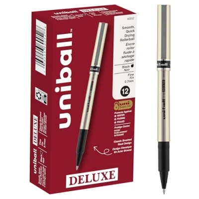 Image of uni ball Deluxe Rollerball Pens, Fine Point (0.7mm), Black, 12 Count