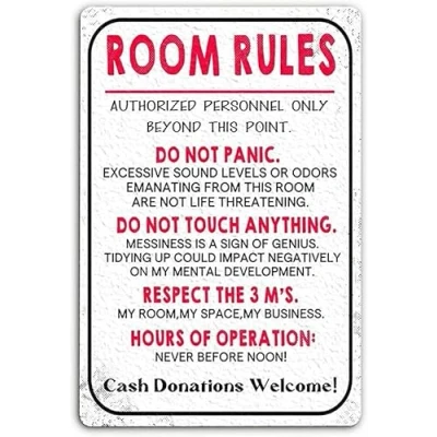 Image of SitrMGH Room Sign For Teen Girls Bedroom Door Decor Girl Rules Signs Dorm Wall Accessories Cool Things Teens Funny Metal Tin Gaming Boy Art Poster 8x12 Inch