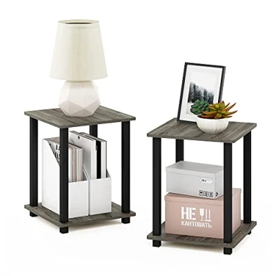 Image of Furinno Simplistic 2 Pack End Table, Side Nightstand, French Oak/Black,39.6 x 39.6 cm (2 Pack)
