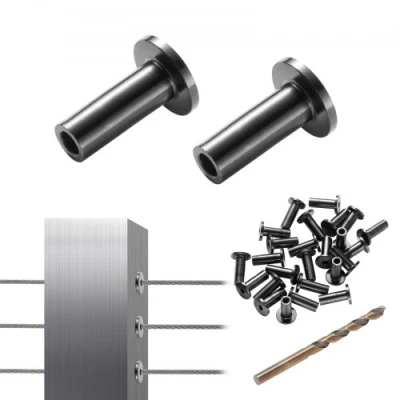 Image of VEVOR 101 Pack T316 Stainless Steel Protector Sleeves for 3.2mm Wire Rope Cable Railing, DIY Balustrade Marine Grade, Come with A Free Drill Bit, Black