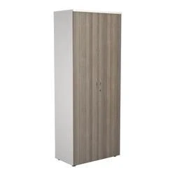 Image of 2000 Wooden Cupboard (450mm Deep) White Carcass Grey Oak Doors