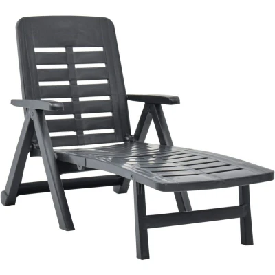 Image of vidaXL Folding Sun Lounger, Durable Plastic For Patio, Garden, Outdoor Living Space Anthracite With Adjustable Backrest and Saving Design