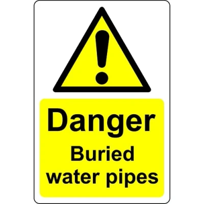 Image of Danger buried water pipes Safety sign 1mm Plastic (300mm x 200mm)