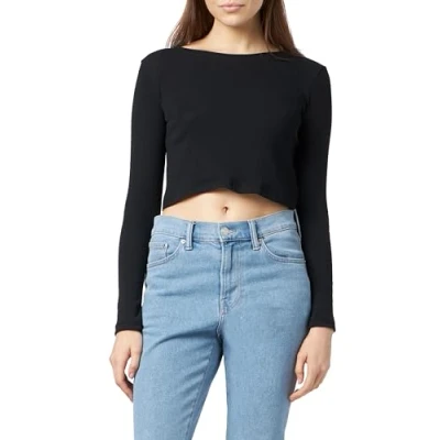 Image of Trendyol Women&#039;s Striped Long Sleeve Slim Blouse, Black, XL