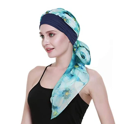 Image of FocusCare Long Hair Wig Accessory Turban Scarves Print Chemo Headbands Hats Beanie Bandana