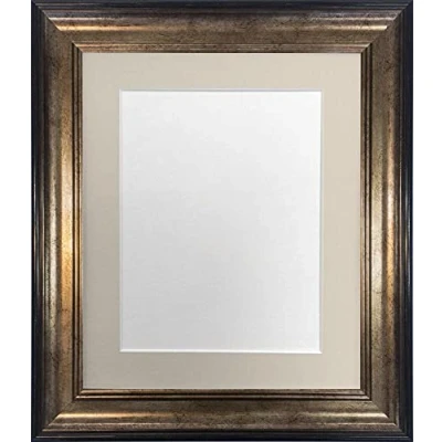 Image of FRAMES BY POST Scandi Black &amp; Gold Picture Photo Frame with Light Grey Mount A1 Image Size A2