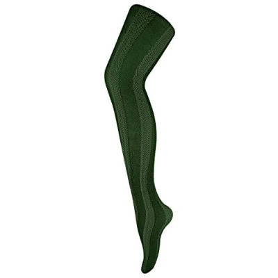Image of Sock Snob Ladies Thick Coloured 80 Denier Opaque Patterned Winter Fashion Tights (8 14 UK 36&quot;/42&quot;, Stripe Light Khaki)