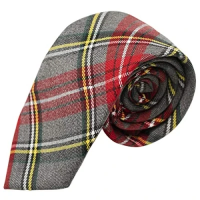 Image of King &amp; Priory Traditional Light Grey Red Tartan Tie, Check, Plaid