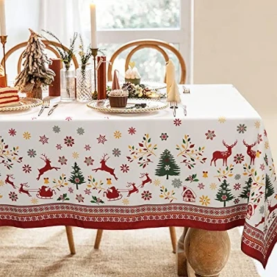 Image of Christmas Tablecloth, Table Cloth Winter Snowflake Xmas Holiday Rectangular Tablecloth For Decor, Waterproof Wrinkle Free Red Rectangle Tables 60 X 84