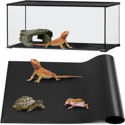 Image of Tiudium Reptile Mat,Reptile Terrarium Substrate Liner for Leopard Gecko, Lizard,Snake,Tortoise,Reptile Flooring 18x72 Inch Black
