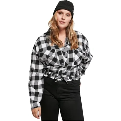 Image of Urban Classics Women&#039;s Tb3753 ladies Short Oversized Check Shirt, Black/White, XXL Plus Tall