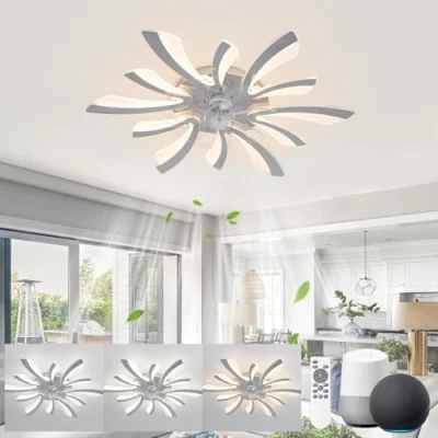 Image of KeLuKes Silent Ceiling Fans with Lights Compatible Alexa and Google Assistant, 78cm Bedroom Fan Lamp, Dc Motor, Timer Memory Function Reversible Dimmable Light, Silver
