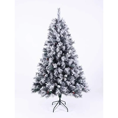 Image of EVRE Snowy White Spruce Artificial Christmas Tree with Pine Cones &amp; Berries 7ft 1200 PVC Tips, Easy Build Hinged Branches Strong Metal Stand 7Ft,