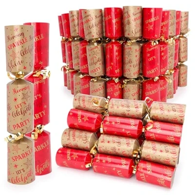 Image of Toyland® Pack of 50 10&quot; &#039;Lets Celebrate&#039; Christmas Crackers Great for Catering,Christmas Parties &amp; Events (Red Gold)