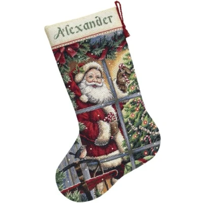 Image of Dimensions Gold Collection Counted Cross Stitch Kit 16&quot; Long Candy Cane Santa Stocking (16 Count)