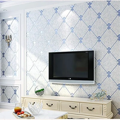 Image of YangYun Home Decoration Modern Simple 3D Imitation Deerskin Non woven Diamond lattice Pattern pasted Wallpaper for Living Room Bedroom TV Background Blue 0.53m(1.73&#039; W)x10m(32.8&#039;L)=5.3m2(57 sq.ft)