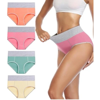Image of wirarpa Underwear Women High Waist Cotton Knickers Ladies Panties Full Coverage Briefs Underpants Plus Size Multicolour 5 Pack S