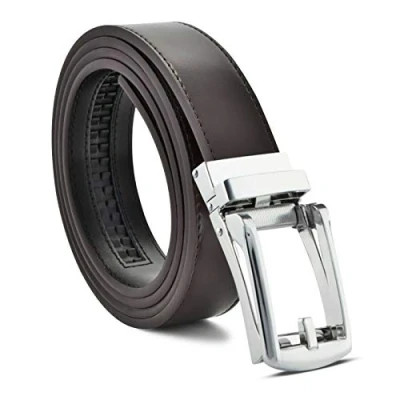 Image of ausuky Premium Grain Leather Comfort Click Adjustable Fit Ratchet Jeans Pants Belt Automatic Buckle No Holes (coffee,115cm)