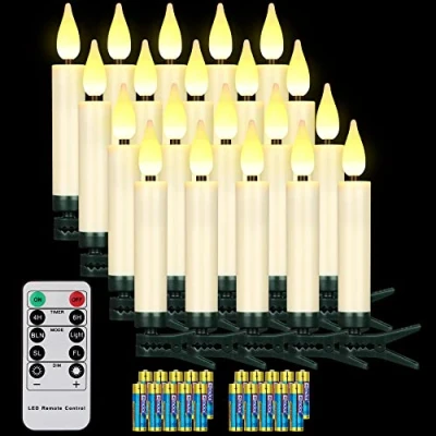 Image of Yunsheng Pack of 20 LED Christmas Tree Candles Wireless with Remote Control Timer, Battery Operated Flameless Flickering Candles, IP64, (Includes Batteries)