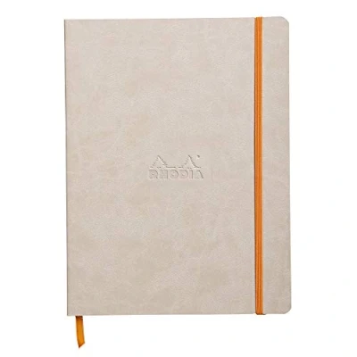 Image of RHODIA 117505C Beige Flexible Notebook 19x25 cm Lined 160 pages Ivory Clairefontaine Paper 90 g/m Bookmark, Elastic Closure Faux Leather Cover Rhodiarama Collection