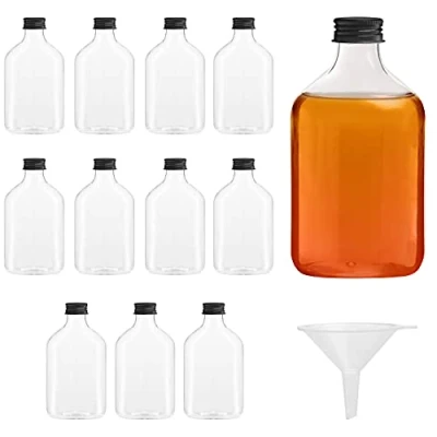 Image of BELLE VOUS (12 Pcs 250ML Plastic Bottles with Screw Cap Reusable Empty Liquid Funnel for Easy Pouring and Bottle Filling Weddings, Parties, Liquor, Spirit, Vodka, Wine