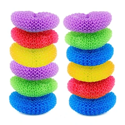 Image of D.RECT Plastic Scourer 12 Pieces Scraper Sponge Pot Cleaner